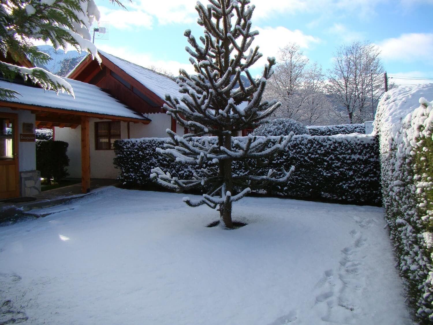 Parque de las Cabañas Denise cubierto de nieve